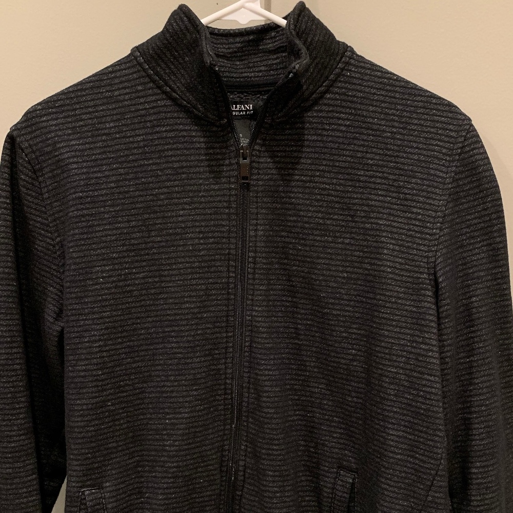 Alfani | Zip-Up Striped Jacket | Black | Small |